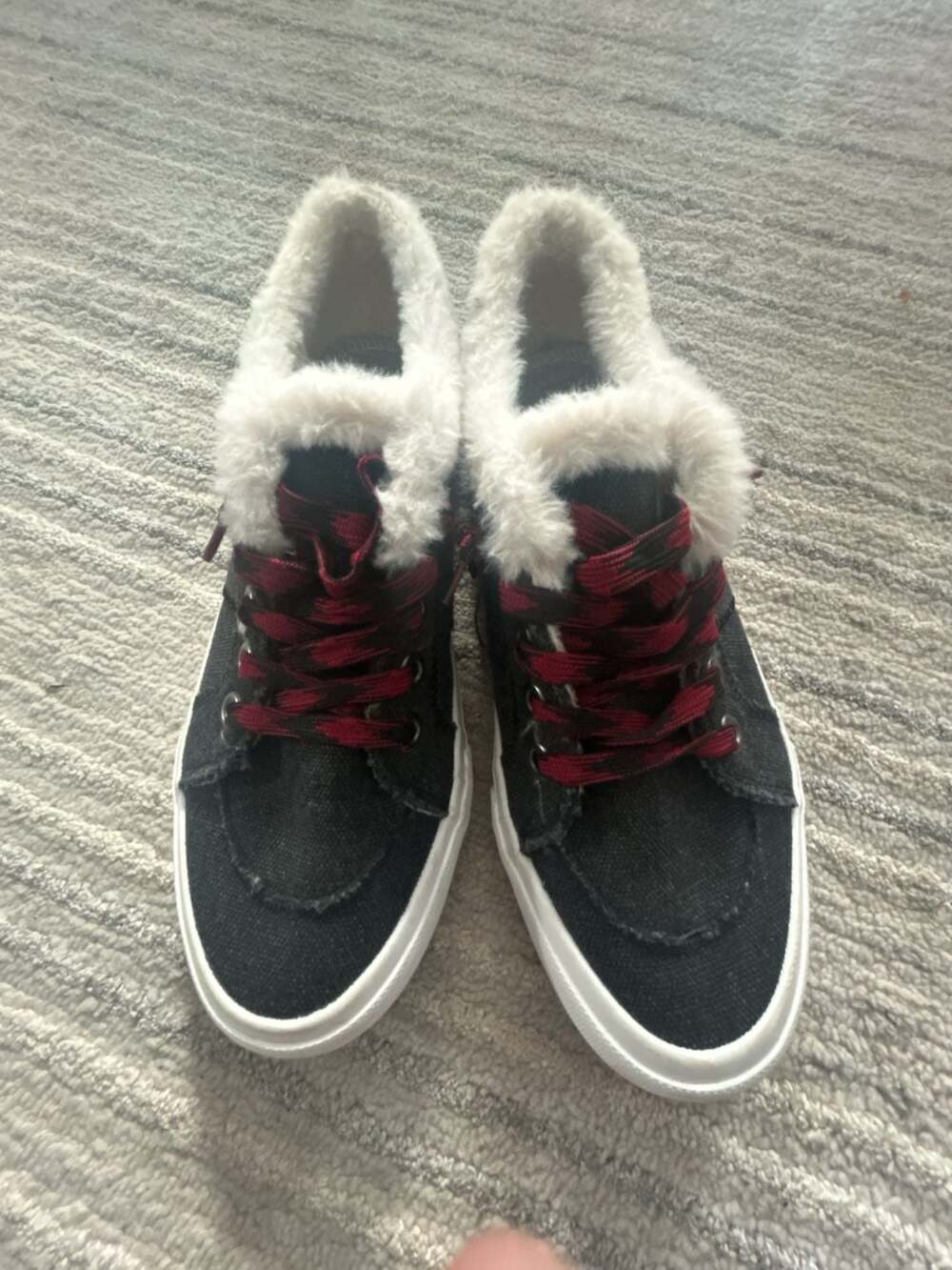 Jellypop Sasha Faux Fur Lined Canvas Sneakers with Plaid Laces